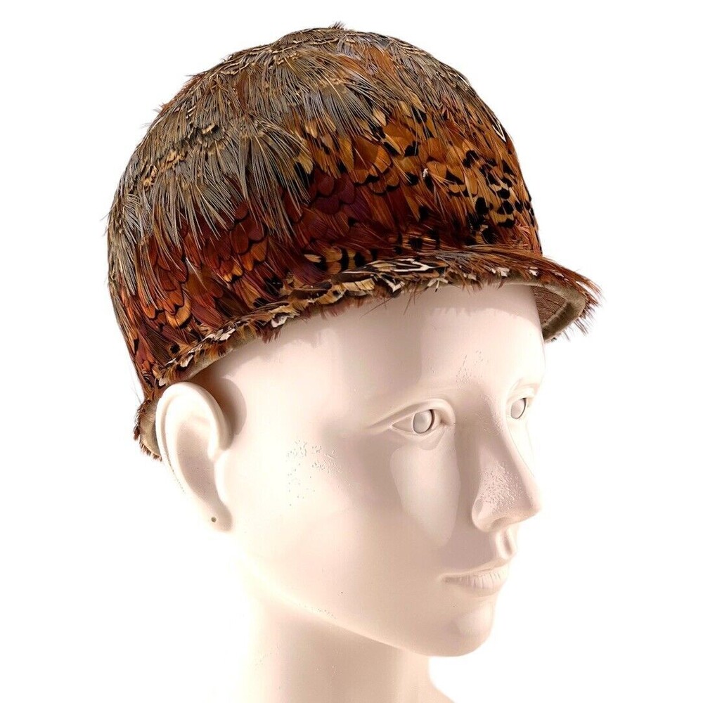 Pheasant Feather Cloche Hat Fashioned By Monica Vintage Lace Lined - Picture 6 of 9